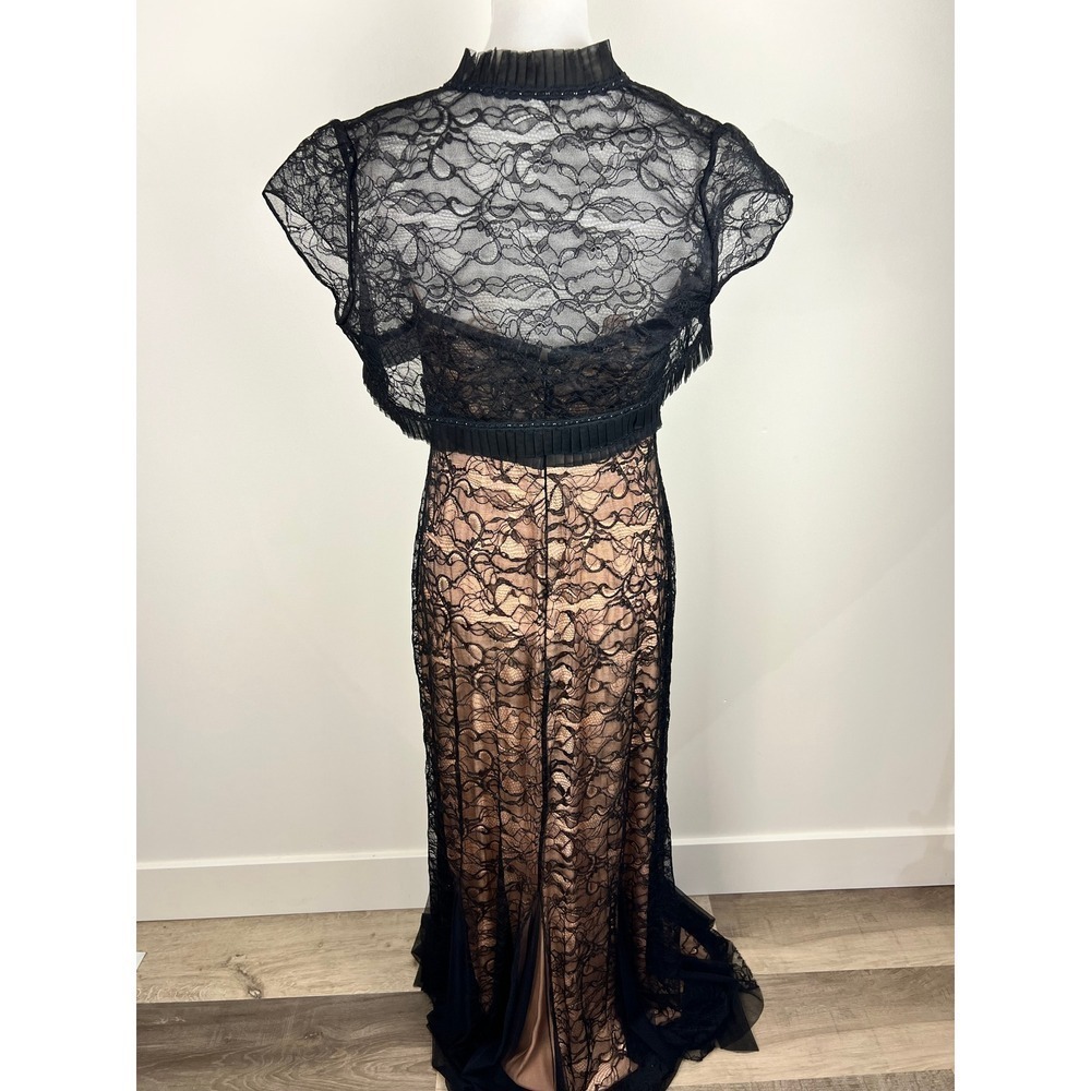 Badgley Mischka Black Lace Mermaid Evening Gown & Bolero Set Size 12 - Picture 3 of 16